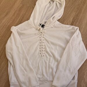 Women's White Lace-Up Hoodie Sweater